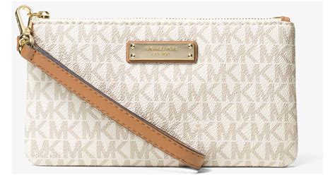 michael kors jet set medium logo crossover wristlet|mk double zip wristlet.